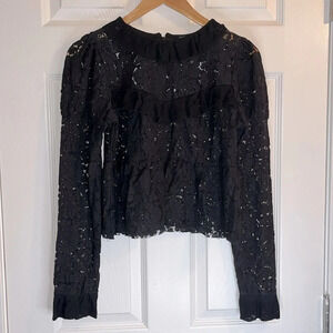❤️ Zara lace detail feminine top Women’s M black boho babydoll ruffles cropped